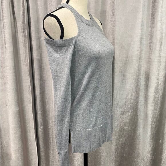 AQUA Silver Lurex Cold Shoulder Sweater NWT - Picture 2 of 5